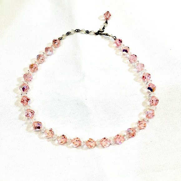 Vintage 1950s 50s Light Pink Crystal Choker Necklace Size XS S - Picture 4 of 10